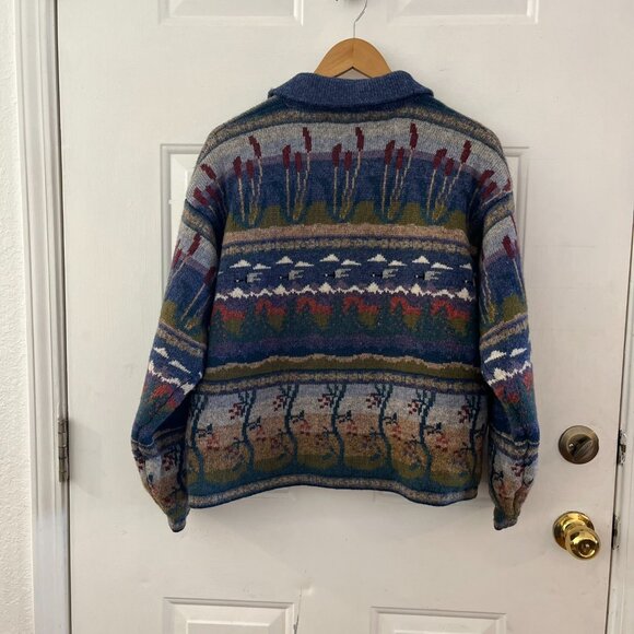 Icelandic Design 100% Lined Wool Fair Isle Duck Full Zip Sweater Sz Lr - Picture 2 of 10